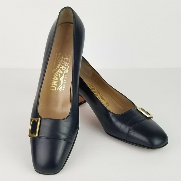 Salvatore Ferragamo Shoes - Salvatore Ferragamo Navy Blue Leather Shoes